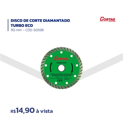 DISCO DE CORTE DIAMANTADO TURBO ECO - 110MM - CÓD. 60598 - CORTAG
