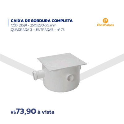 CAIXA DE GORDURA COMPLETA CÓD. 21691 - 250X230X75MM - QUADRADA 3 - ENTRADAS - Nº 73