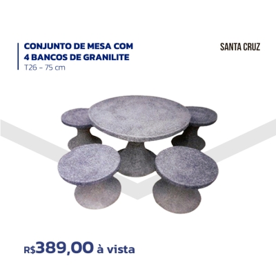 CONJUNTO DE MESA COM 4 BACOS DE GRANILITE - T26 - 75CM - SANTA CRUZ