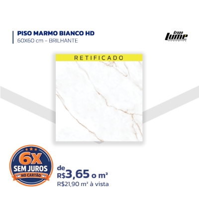 PISO MARMO BIANCO HD - 60X60 cm – BRILHANTE  - Grupo Lume Cerâmica  - RETIFICADO