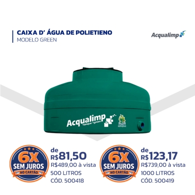 CAIXA D' ÁGUA DE POLIETIENO - MODELO GREEN - ACQUALIMP