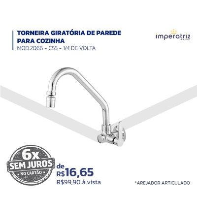 TORNEIRA GIRATÓRIA DE PAREDE PARA COZINHA - MOD.2066 – C55 – 1/4 DE VOLTA - Imperatriz Metais - Arejador articulado