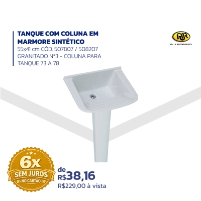 TANQUE COM COLUNA EM MÁRMORE SINTÉTICO 55x41 cm CÓD. 507807 / 508207 GRANITADO Nº3 – COLUNA PARA TANQUE 73 A 78