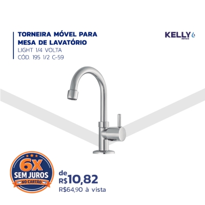 TORNEIRA MÓVEL PARA MESA DE LAVATÓRIA LIGHT 1/4 VLTA - COD. 195 1/2 C-59 - KELLY METAIS